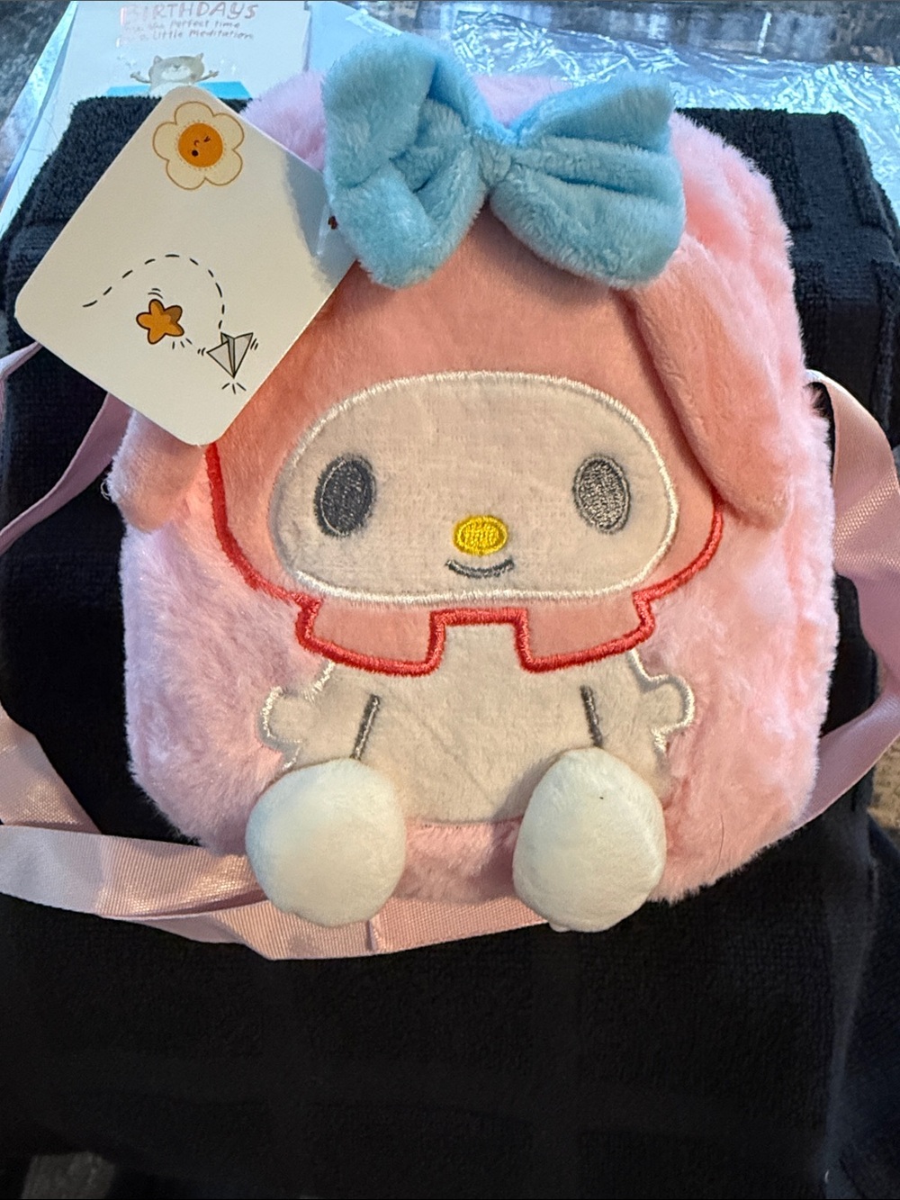 Sanrio My Melody Plush Crossbody Bag in Pink with Blue Bow - Picture 4 of 4